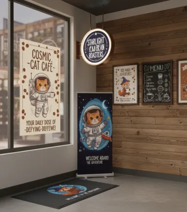 Printed banners, posters and stickers for shops and events